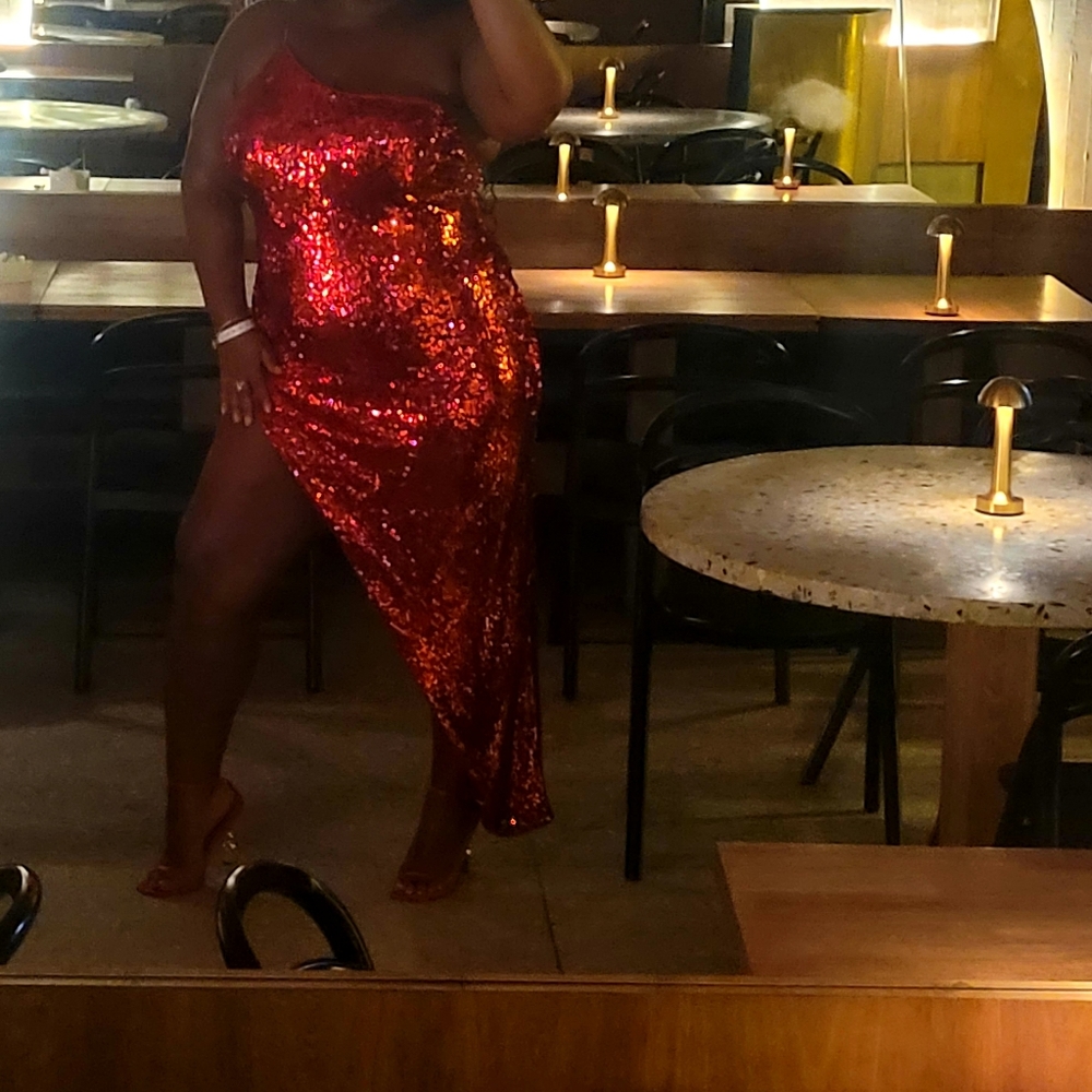 Fashion Nova Red sequence asymmetrical gown